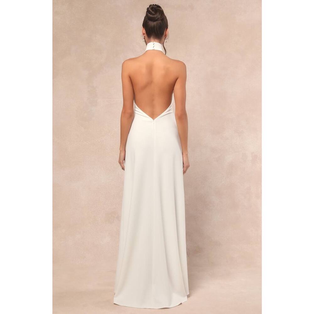 NWT Lulus Alaura White Backless Halter Maxi Dress Wedding Gown Bridal Bride XXS - Picture 3 of 9